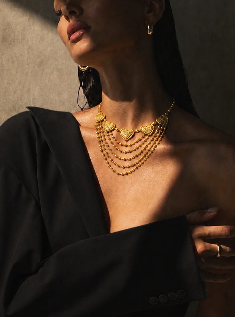 Golden Heart Cascade Necklace