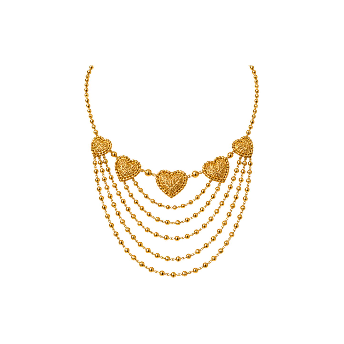 Golden Heart Cascade Necklace